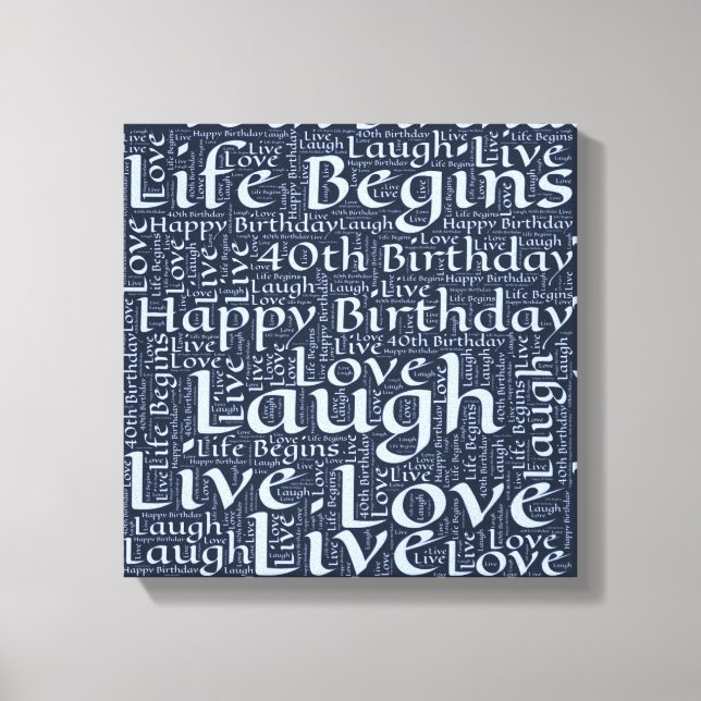 Happy 40th Birthday Word Art Graphic Canvas Print (Front)
