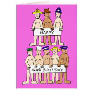Happy 40th cartoon men wearing only hats.