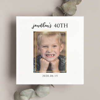 Happy 40th Golden Framed Photo Birthday Party  Napkin