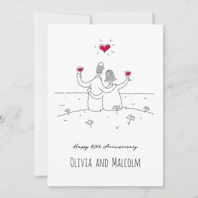 Happy 40th Wedding Anniversary Red Heart Couple (Front)