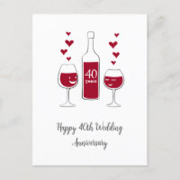 Happy 40th Wedding Anniversary Red Wine Heart Card