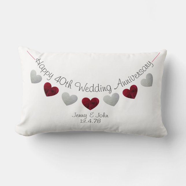 Happy 40th Wedding Anniversary Ruby rose hearts Lumbar Cushion (Front)