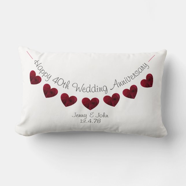 Happy 40th Wedding Anniversary Ruby rose hearts Lumbar Cushion (Front)