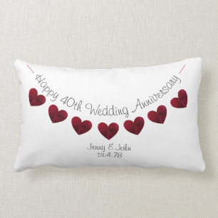 Happy 40th Wedding Anniversary Ruby rose hearts Lumbar Cushion