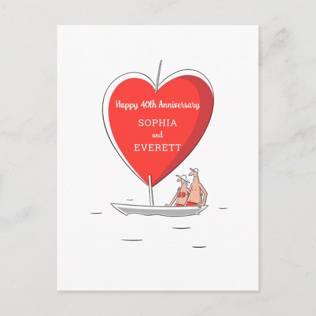 Happy 40th Wedding Anniversary Sailboat Heart Card (Front)