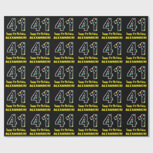 Happy 41st Birthday, Fun Colourful Stars Pattern 4 Wrapping Paper