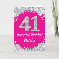 Happy 41st Birthday Hot Pink and Silver Glitter