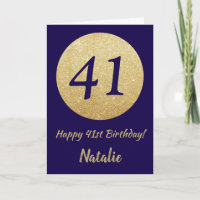 Happy 41st Birthday Navy Blue and Gold Glitter