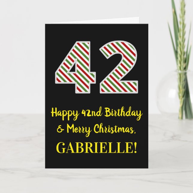 Happy 42nd Birthday & Merry Christmas, Custom Name Card (Front)