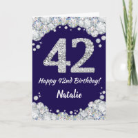 Happy 42nd Birthday Navy Blue and Silver Glitter