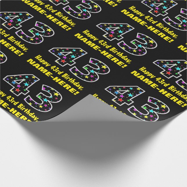 Happy 43rd Birthday, Fun Colourful Stars Pattern 4 Wrapping Paper (Corner)