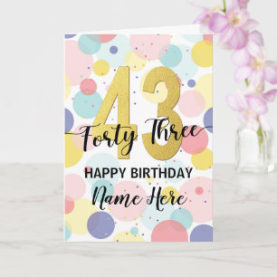 Happy 43rd Birthday Pastel Rainbow Gold Woman Card