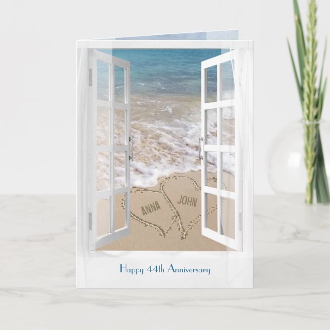Happy 44th Anniversary open beach window Card (Front)