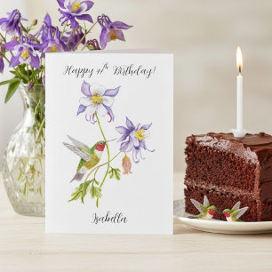 Happy 44th Birthday Columbine with Hummingbird Card