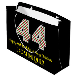 Happy 44th Birthday & Merry Christmas, Custom Name Large Gift Bag