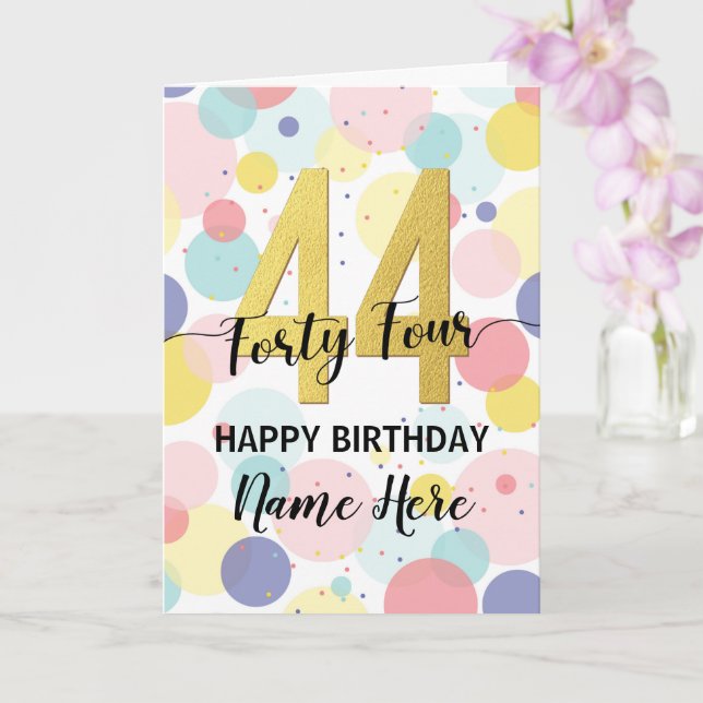 Happy 44th Birthday Pastel Rainbow Gold Woman Card (Orchid)