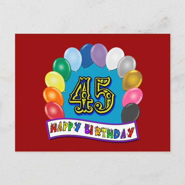 Happy 45th Birthday Balloon Arch Postcard (Front)