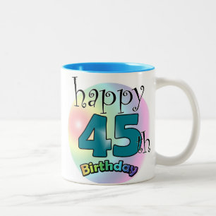 Happy 45th Birthday (blauw) Two-Tone Coffee Mug