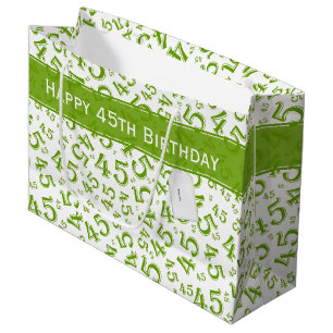 Happy 45th Birthday Number Pattern Green/White Large Gift Bag