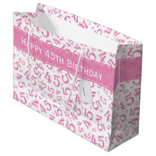 Happy 45th Birthday Number Pattern Pink/White Large Gift Bag