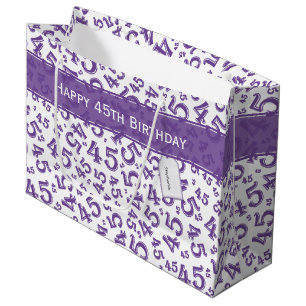 Happy 45th Birthday Number Pattern Purple/White Large Gift Bag