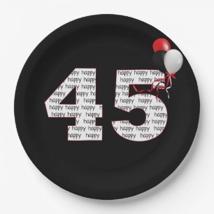 Happy 45th Birthday On Black Paper Plate
