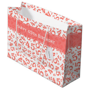 Happy 45th Birthday Party Theme Coral/White Large Gift Bag