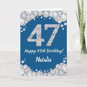 Happy 47th Birthday Blue and Silver Glitter Card