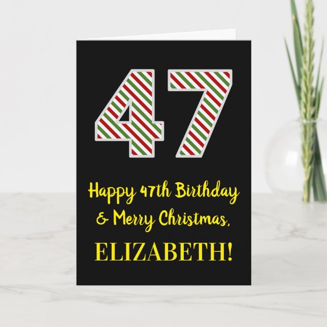 Happy 47th Birthday & Merry Christmas, Custom Name Card (Front)