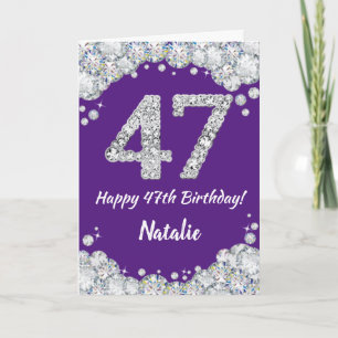 Happy 47th Birthday Purple and Silver Glitter Card