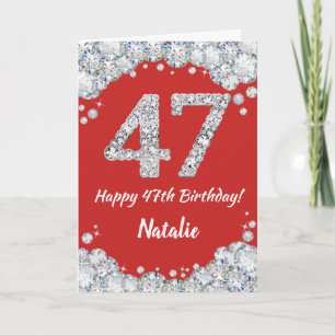 Happy 47th Birthday Red and Silver Glitter Card