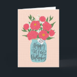 Happy 47th Birthday Wife with Mason Jar of Flowers Card<br><div class="desc">A mason jar filled with a gorgeous bunch of peonies and white flowers with the hand lettered words 'For my wife' on the tag and 'Happy 47th Birthday' on the mason jar. The perfect birthday card to celebrate your wife's birthday! © Ness Nordberg</div>