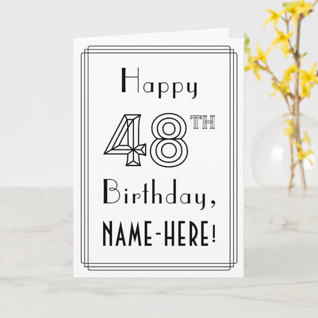 Happy 48th Birthday, Art Deco Style w/ Custom Name Card (Yellow Flower)