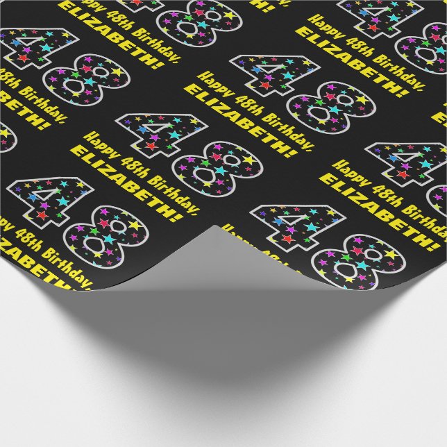 Happy 48th Birthday, Fun Colourful Stars Pattern 4 Wrapping Paper (Corner)