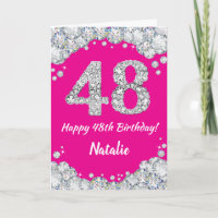 Happy 48th Birthday Hot Pink and Silver Glitter