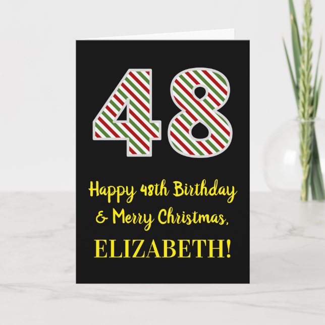 Happy 48th Birthday & Merry Christmas, Custom Name Card (Front)