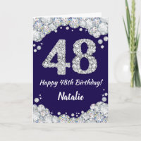 Happy 48th Birthday Navy Blue and Silver Glitter