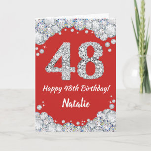 Happy 48th Birthday Red and Silver Glitter Card
