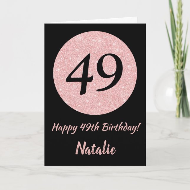 Happy 49th Birthday Black and Rose Pink Gold Card (Front)