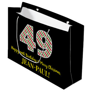 Happy 49th Birthday & Merry Christmas, Custom Name Large Gift Bag