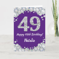 Happy 49th Birthday Purple and Silver Glitter Card
