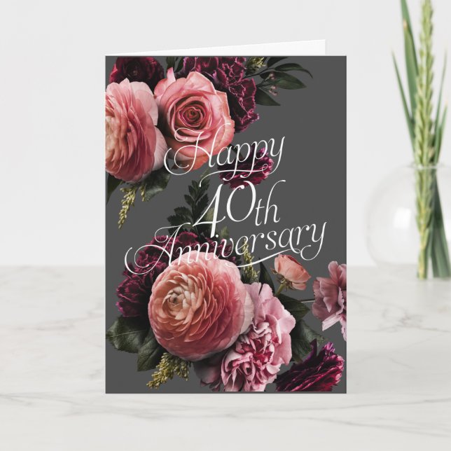 Happy 4th Anniversary-Elegant Floral Anniversary Card (Front)