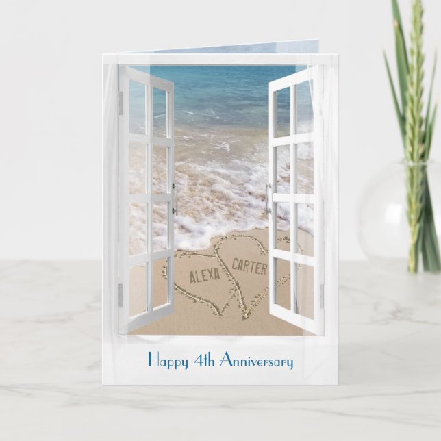 Happy 4th anniversary open beach window card (Front)