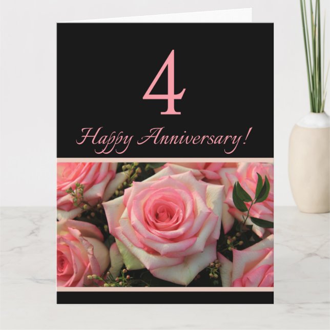 Happy 4th Anniversary roses Card (Front)