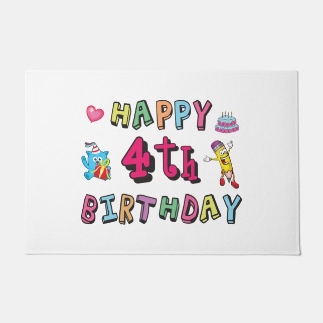 Happy 4th Birthday. 4 year b-day. Doormat (Front)