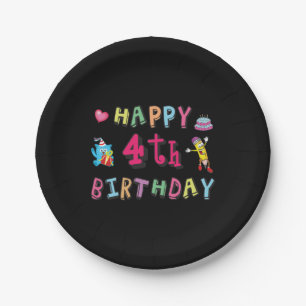 Happy 4th Birthday. 4 year b-day. Paper Plate