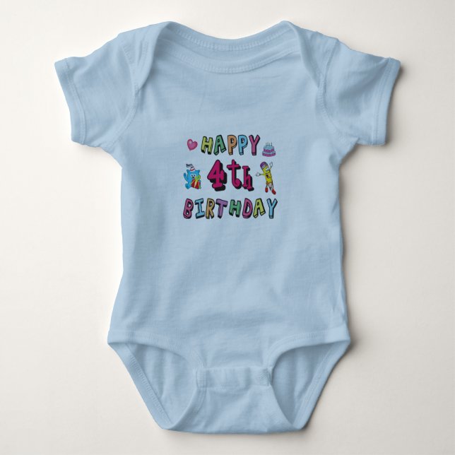 Happy 4th Birthday 4 year b-day wishes Baby Bodysuit (Front)