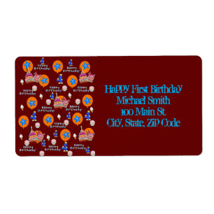 Happy 4th Birthday Address Labels, Dark Red