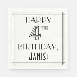 HAPPY 4TH BIRTHDAY; Art Deco Style; Custom Name Napkin