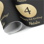Happy 4th Birthday Black and Gold Glitter Wrapping Paper<br><div class="desc">Happy 4th Birthday Black and Gold Glitter Wrapping Paper with personalised name. For further customisation,  please click the "Customise it" button and use our design tool to modify this template.</div>